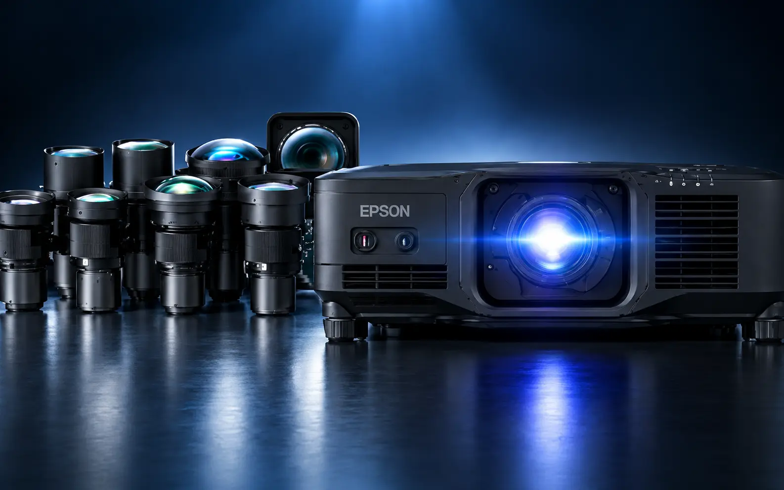 Epson professional projector with interchangeable lens options for commercial installations