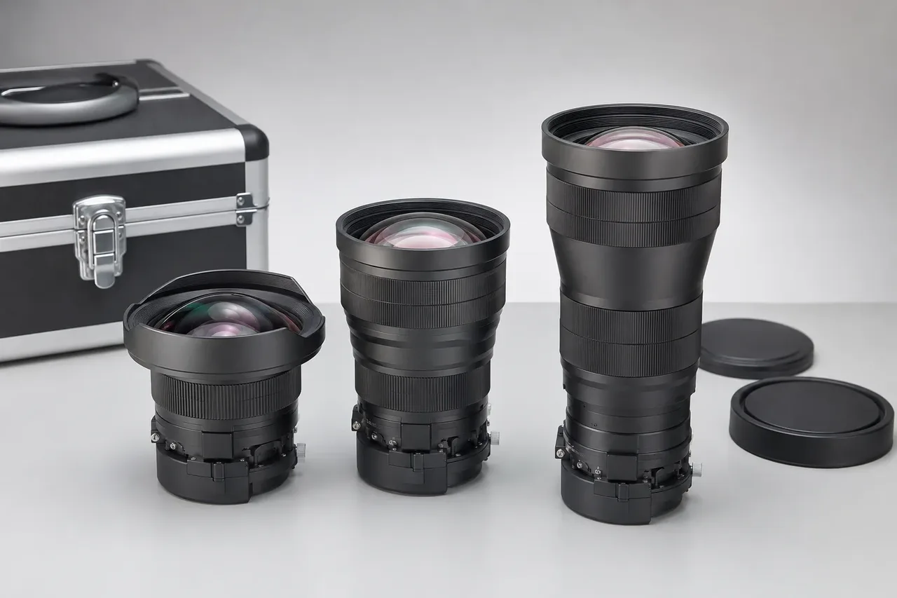 Interchangeable projector lenses for professional projection systems