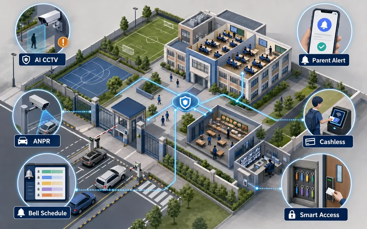 Connected smart school ecosystem with interactive learning and campus technology
